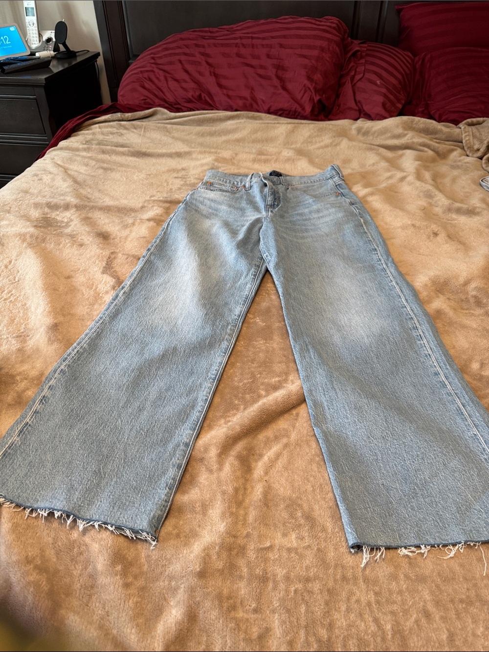 J. Crew Light Blue Wide Leg Jeans with Frayed Hem